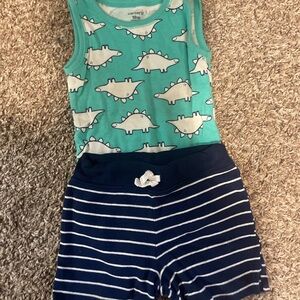 Dinosaur Tank Top and Striped Shorts Set